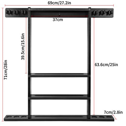 Black Pool Stick Holder, Wall Mount Pool Cue Rack ,Solid Wood Floor Stand for billiard cue sticks,Holds 6 Pool Cues & a Full Set of Balls,Professional Pool Table Accessories for Billiard Room or Club