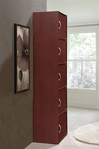 Hodedah 5-Shelf, 5-Door Bookcase in Mahogany - color: Mahogany