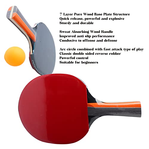 Table Tennis Racket, 7 Layer Wood Base Professional Paddles Set, Portable Table Tennis Bat with Sweat Absorbing Handle and 3 Balls for Indoor Outdoor Use