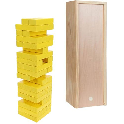 WE Games Wooden Block Stacking Party Game for Adults, Tumble Tower Wedding Guest Book Alternative, Tabletop Games, Includes Storage Case, 12 inches - color: Yellow