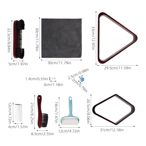 25pcs Pool Table Accessory Kit - Brush Set Wooden Rack Cue Chalk Lint Roller Polish Cloth for Billiards Table Felt Rail Cleaning Ball Positioning Tool Set