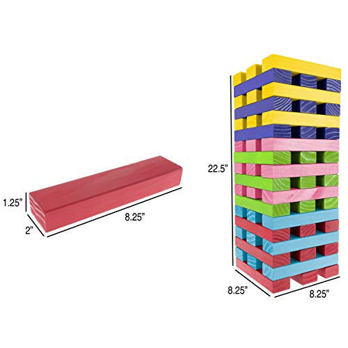 HEY! PLAY! Nontraditional Giant Wooden Blocks Tower Stacking Game with Dice, Outdoor Yard Game, for Adults, Kids, Boys and Girls (Rainbow Color) - color: Multi