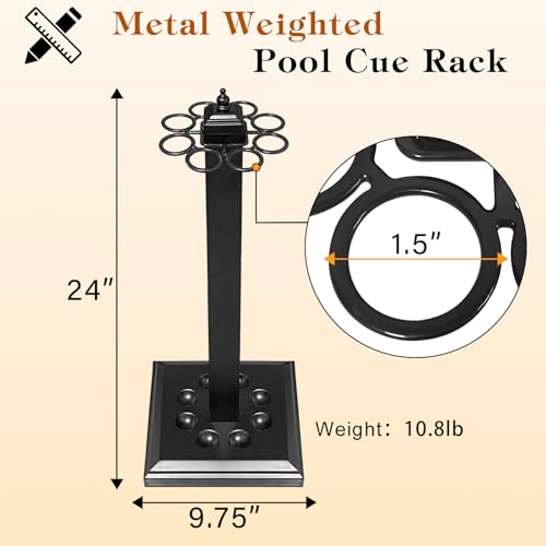 Pool Stick Holder Metal Billiard Cue Rack Holds 8 Sticks Heavy-Duty Floor Stand,Black