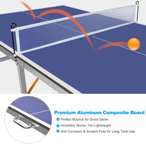 4/6/8/9 ft Professional Table Tennis Table Ping-Pong Tables Set Foldable & Portable Tables with Removable Net 2 Table Tennis Paddles and 3 Balls Easy Assembly - color: Blue, size: 6 Ft