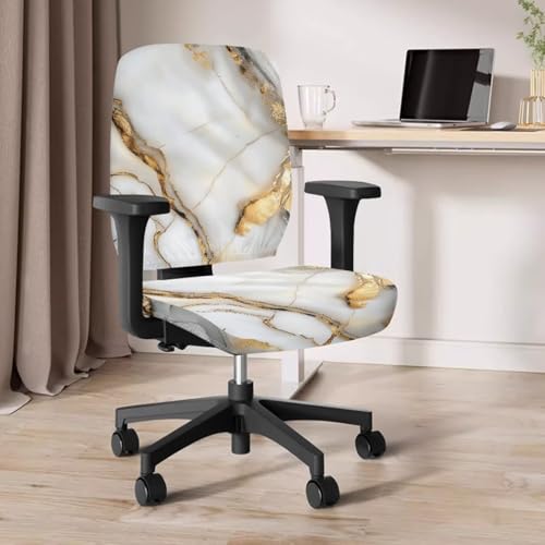 Desk Chair Arm Covers White Marble Print Computer Chair Cover Stretchable 4-Pc Set Modern Washable Office Chair Seat Covers with Armrest Pads for PC Chairs - color: White Marble Print