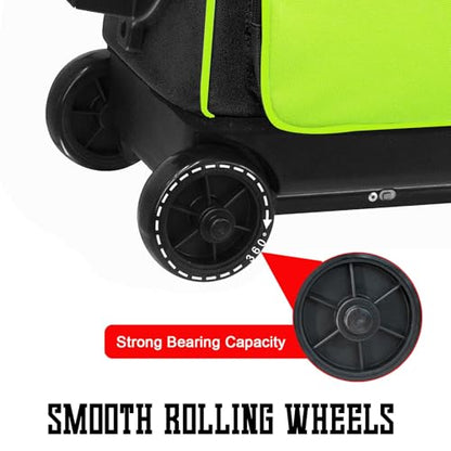 WOLT Double Roller 2 Ball Bowling Bag with Separate Shoe Compartment, Large Capacity Bowling Ball Bag with Accessory Pocket, Retractable Handle Extends to 40" - color: LemonGreen