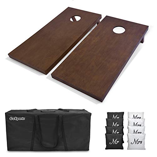 GoSports 4'x2' Regulation Size Wooden Cornhole Boards Set with Dark Brown Varnish - Includes Carrying Case and Bean Bags (Choose Your Colors) Over 100 Color Combinations - color: Wedding Mr. & Mrs.