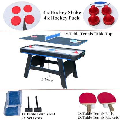 5 ft Air Hockey Table with Table Tennis Top, 2-in-1 Multi-Game Tables with Play Accessories for Adults and Kids, Game Room, Home, Office, Indoor Hockey Arcade Game