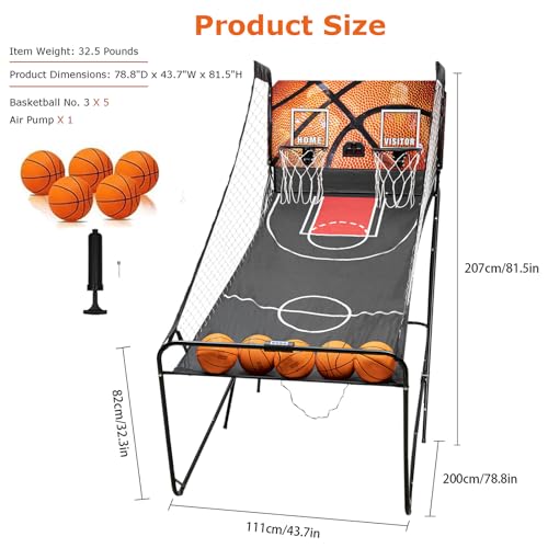 Dual Shot Arcade Basketball Game, 8 Modes Arcade Basketball Game with LED Electronic Scorer Timer Foldable Double Shootout Game 5 Balls for All Players Home Playground Game Halls