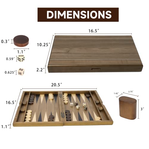 GSE Games & Sports Expert Premium Wooden Folding Inlay Backgammon Board Set, Classic Traditional Strategy Board Games (Double Stripe- 17 Inches) - color: Wood-double Stripe, size: Medium
