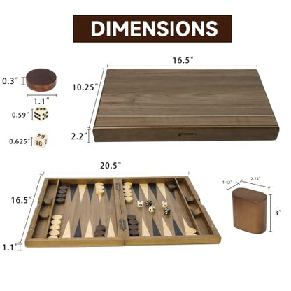 GSE Games & Sports Expert Premium Wooden Folding Inlay Backgammon Board Set, Classic Traditional Strategy Board Games (Double Stripe- 17 Inches) - color: Wood-double Stripe, size: Medium