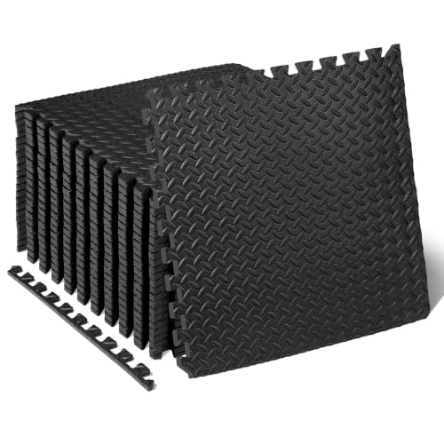 ProsourceFit Exercise Puzzle Mat 1/2-inch, EVA Interlocking Foam Floor Tiles for Home Gym, Workout Equipment, Kids Play Areas, Black, 96 SQ FT - 24 Tiles - color: Black, size: 24 Pack (96 SQ FT)