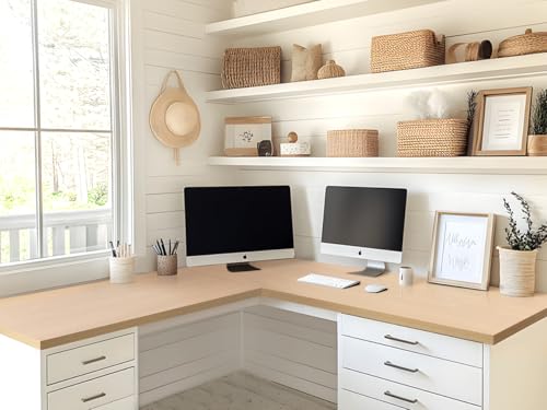 Kaboon Universal Tabletop 45.67"x23.62", Solid One-Piece Melamine Table Top, Double Desk L-Desk DIY, Home and Office, Light Walnut - color: Light Walnut, size: 46x24