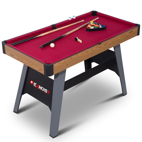 Pool Table, Portable Wooden Billiards Table for Kids, Indoor Pool Game Tables with 2 Cue Sticks, 16 Balls, Triangle, Chalk, Brush for Family, Game Room, Party - color: 48 Inch-Red