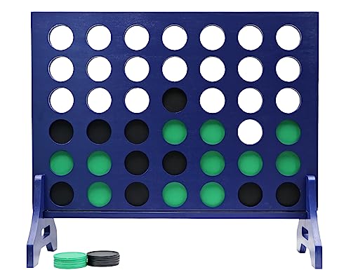 Giant 4 in a Row Game for Family & Adults – Tailgating Pros Jumbo Navy Wooden Four in a Row Indoor & Outdoor Yard Game for Family Party Fun, Portable Activities for Patio, Backyard, and Camping - color: Kelly / Black