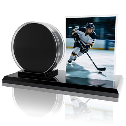 Card Archiver Hockey Puck Display Case, Acrylic Ball Ring & Card Stand Set | Dual Slot Design, Crystal Clear View, Sturdy Wear-resistant, Dustproof Waterproof, Easy Assembly, Sports Collectible Decor