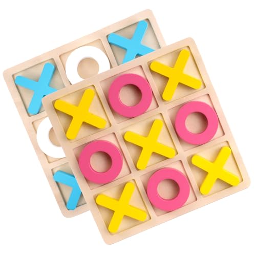 Tic Tac Toe Board Game, Wooden Strategy Game for Seniors, 2-Set | 6.7"x6.7", Memory Care Activities & Brain Teaser Travel Game, Colorful Sensory Stimulation for Elderly Dexterity, 2-Pack