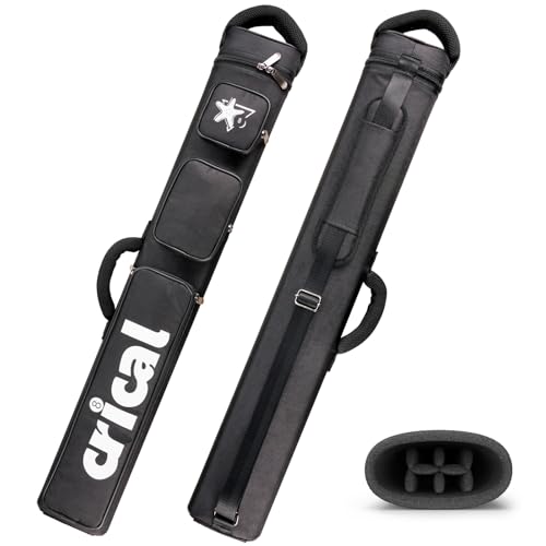 CRICAL Pool Cue Case 2x4 Hard Pool Stick Case Holds 2 Butts and 4 Shafts for Adults Billiard Cue Case with Soft Shoulder Straps - color: Black