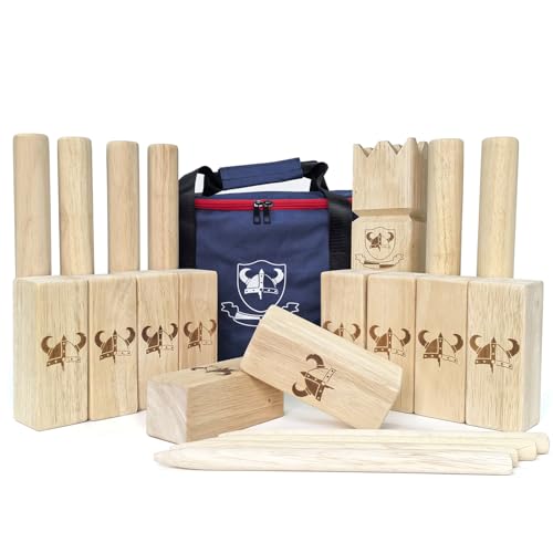 Kubb Rubberwood Game Set-Durable Wooden Blocks with Carrying Case-Viking Chess Games
