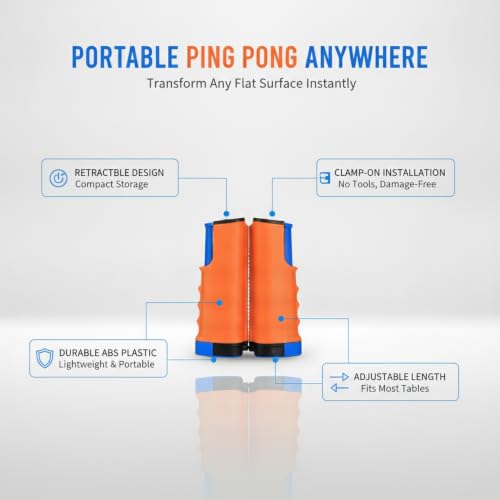 Retractable Table Tennis Net and Post Set, Clamp-On Ping Pong Net for Flat Surfaces, Portable ABS Plastic Game Accessory - color: Brown