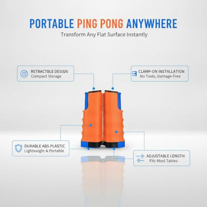 Retractable Table Tennis Net and Post Set, Clamp-On Ping Pong Net for Flat Surfaces, Portable ABS Plastic Game Accessory - color: Brown