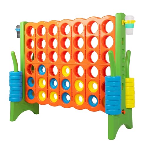 Oversized 4 in a Row Connect Game+Waterproof Carry Bag,Included-4 ft X 3.5 ft Tall,4-to-Score Jumbo with 44 Pieces Rings&Drink Holder,48” Super Size-Indoor&Outdoor Giant 4 Game for Kids&Adults - color: Orange + Green