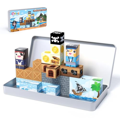 Bmag Magnetic Building Blocks for Kids,35 PCS Pirate-Themed Set, STEM Educational Magnet Toys for Kids Ages 3+, Travel Friendly Toys with Storage Box, Gifts for Boys and Girls - size: 35Pcs