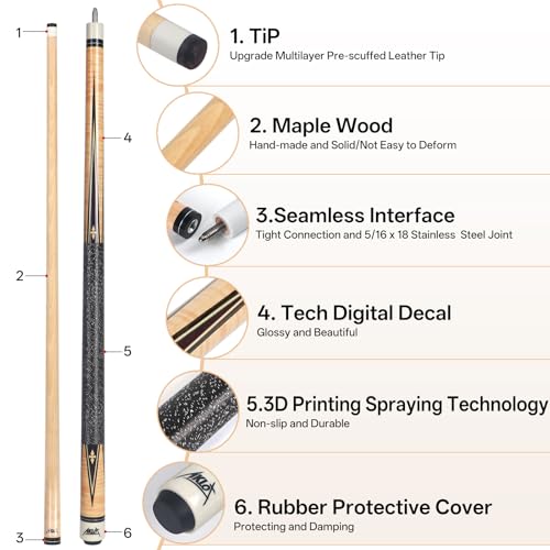 AKLOT Pool Cue Stick 58'', Canadian Maple Pro Billiard Cue &13mm Leather Tip, Anti-Slip Grip, 18/19/20/21oz Billiard Pool Stick for Adults/Beginner/Pro Player - color: Brown with Wrapped Grip