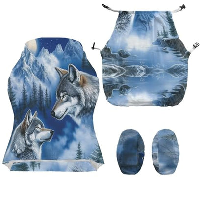 Wolf Print 4Pcs Gaming Chair Cover Set Comfortable Breathable Computer Office Chair Cover with Armrest Covers Universal Fit for Desk/Swivel/Rotating Chairs Protector - color: Blue - Wolf