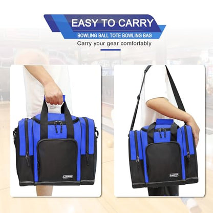 LARIPOP Bowling Ball Bag, Single Bowling Tote with Padded Ball Holder, Ventilated Shoe Pocket & Adjustable Shoulder Strap for Adult Bowlers Men Women - color: Black+Blue
