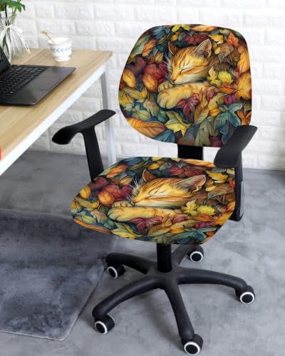 Savannan Office Chair Cover, Watercolor Pastoral Cat Protective Stretch Elastic Universal Cover for Desk Task Chair,Computer Rotating Chair 1 Pcs Autumn Maple Leaf