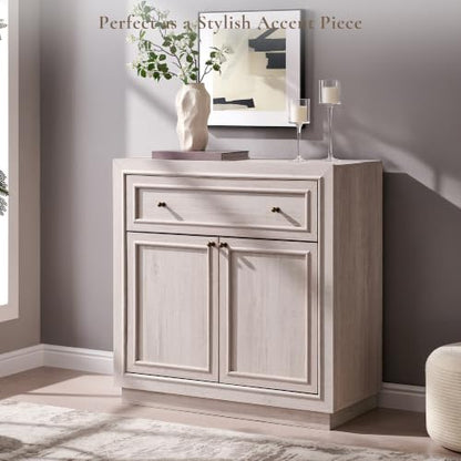 ACCOHOHO Modern Farmhouse Buffet Cabinet, 31.5" Sideboard Credenza, Modular Storage Cabinet with Framed Panel Fronts, Adjustable Shelves & Dual Base Design, White Alder - color: White Alder, size: 1 Piece