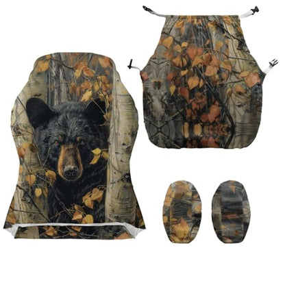 Suobstales Bear Hunting Camo Print Gaming Chair Covers Slipcovers, Office Chair Covers with Armrest Covers, 4Pc/Set Durable Stretchable Elastic Computer Chair Cover for Anti Cat Scratch - color: Bear Hunting Camo