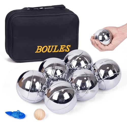 WodGod Petanque Game Set – 6 Stainless Steel Balls with Carry Case, Target Ball & Measuring String, Classic Petanque Game Set for Lawn, Beach & Backyard – Outdoor Family Bocce Ball Fun