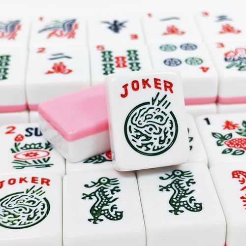 American Mahjong Tiles Set, 166 Pink Mahjong Tiles 1.2 Inch with Carrying Bag and 3 Dice, Portable American Mahjong Game for Travel, Family Game Night - color: Pink