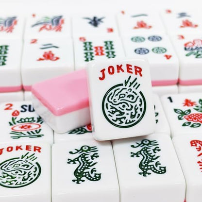 American Mahjong Tiles Set, 166 Pink Mahjong Tiles 1.2 Inch with Carrying Bag and 3 Dice, Portable American Mahjong Game for Travel, Family Game Night - color: Pink