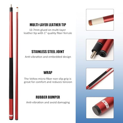 GSE Games & Sports Expert 58" 2-Piece Fiberglass Graphite Composite Billiard Pool Cue Sticks (Several Colors Available, Weight from 18oz, 19oz, 20oz, 21oz) - color: Multi Matte Colors, style: set of 4