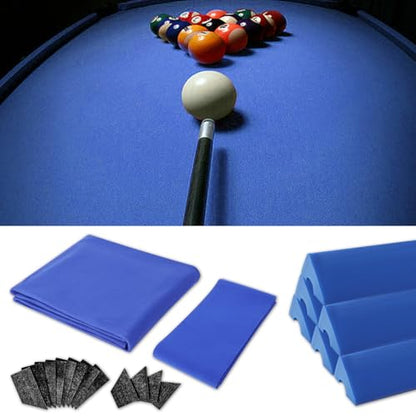 Podoy 8ft Pool Table Replacement Kit, Pool Table Bumpers (Set of 6) with Felt Cloth/Cushion Facings (Set of 12) for Billiard Rail Rubber Bumpers Home & Pro Use Billiard Rail & Pocket Accessories - color: BULE WITH CLOTH