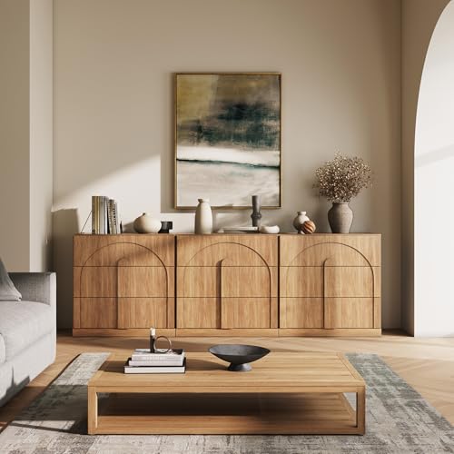 BELLEZE Set of 3 Bookcase with 3 Drawers, Modern Book Shelf with Wide Wooden Handle, 94" Wood Bookshelves for Living Room Office Entryway (Camel) - color: Bijou Camel C, size: 3