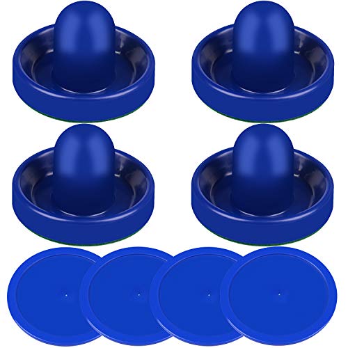 ONE250 Air Hockey Pushers and Red Air Hockey Pucks, Goal Handles Paddles Replacement Accessories for Game Tables (4 Striker, 4 Puck Pack) - color: Blue & Blue