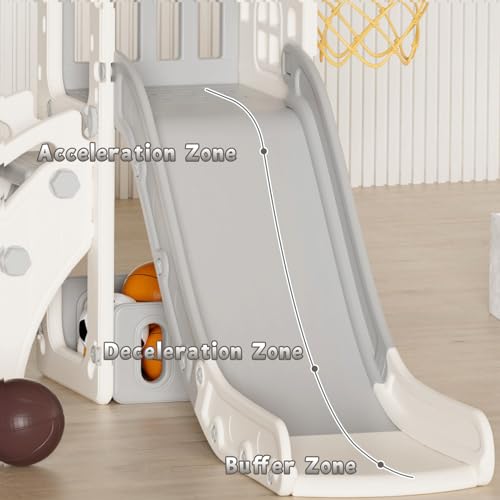 YUFU 5 in 1 Toddler Slide, Kids Slide with Climber, Basketball Hoop and Ball, Outdoor Indoor Playset for Toddlers Age 1-3 (Beige+Gray) - color: Beige+gray