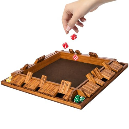 Upgraded 16.54’’ Shut The Box Dice Game with 15 Numbers for 1-4 Players, Large Wooden Board Math Game 16 Dices, Tabletop Games Kids Adults Family Party Birthday - color: 16.5 In-brown