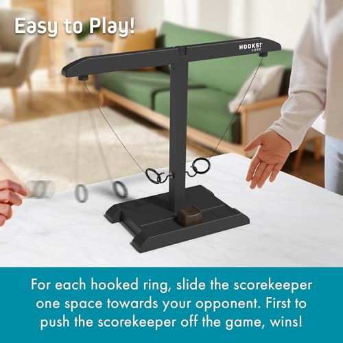 Craggy Games Hooks! CORE – Ring Toss Game for Adults with Built-in Scoring – 2 Player Hook and Ring Tabletop Game – Indoor Outdoor