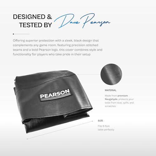 Pearson 8-Foot Pool Cover – Heavy-Duty Waterproof Billiard Cover for Indoor/Outdoor Use – Black Leatherette Tear-Resistant Naugahyde – Essential Pool Table Accessories for Billiards Setup