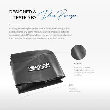 Pearson 8-Foot Pool Cover – Heavy-Duty Waterproof Billiard Cover for Indoor/Outdoor Use – Black Leatherette Tear-Resistant Naugahyde – Essential Pool Table Accessories for Billiards Setup