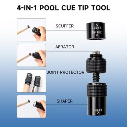 GSE Games & Sports Expert Billiard Pool Cue Tip Tool, Stick Scuffer/Shaper/Aerator/Joint Protector Tool, Billiard Accessories - style: 3-in-1 Tool with 3/8-10 Joint Protector