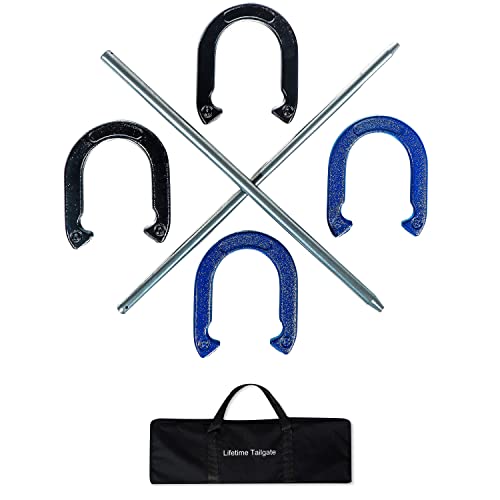 Pro Horseshoe Set - Powder Coated Steel with Carry Case by Trademark Innovations - color: Blue and Black