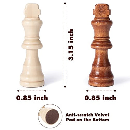 Wooden Chess Pieces Only, 32 Piece Tournament Staunton Wood Chessmen with 3.15 inches King, Chess Game Pawns for Chess Board Game, Replacement of Missing Pieces