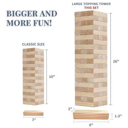 Megwoz Giant Tumble Tower Family Games for Kids and Adults 60 Blocks New Zealand Pine Wooden Blocks Stacking Up to 5 FT for Indoors Outdoors Yard Games for Family - size: L-Up to 5FT
