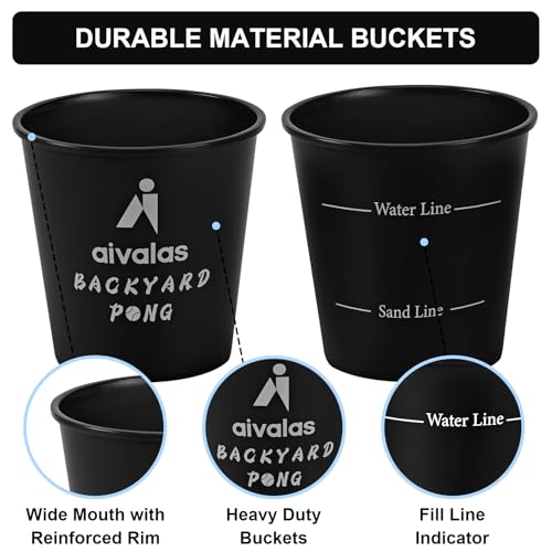 Aivalas Yard Pong Outdoor Games, Giant Yard Games Set with 12 Buckets and Balls for Adults and Family, Toss Game Throwing Games for Beach, Camping, Lawn and Backyard - color: Black